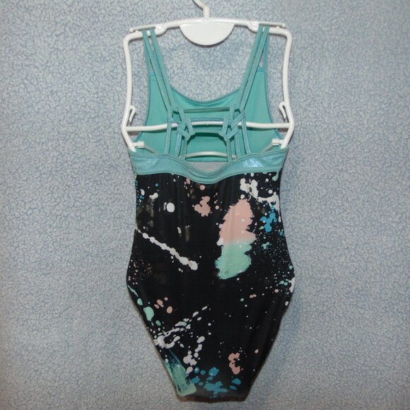 Justice Turquoise Black White Splotches Leotard L(12-14) - Picture 3 of 7